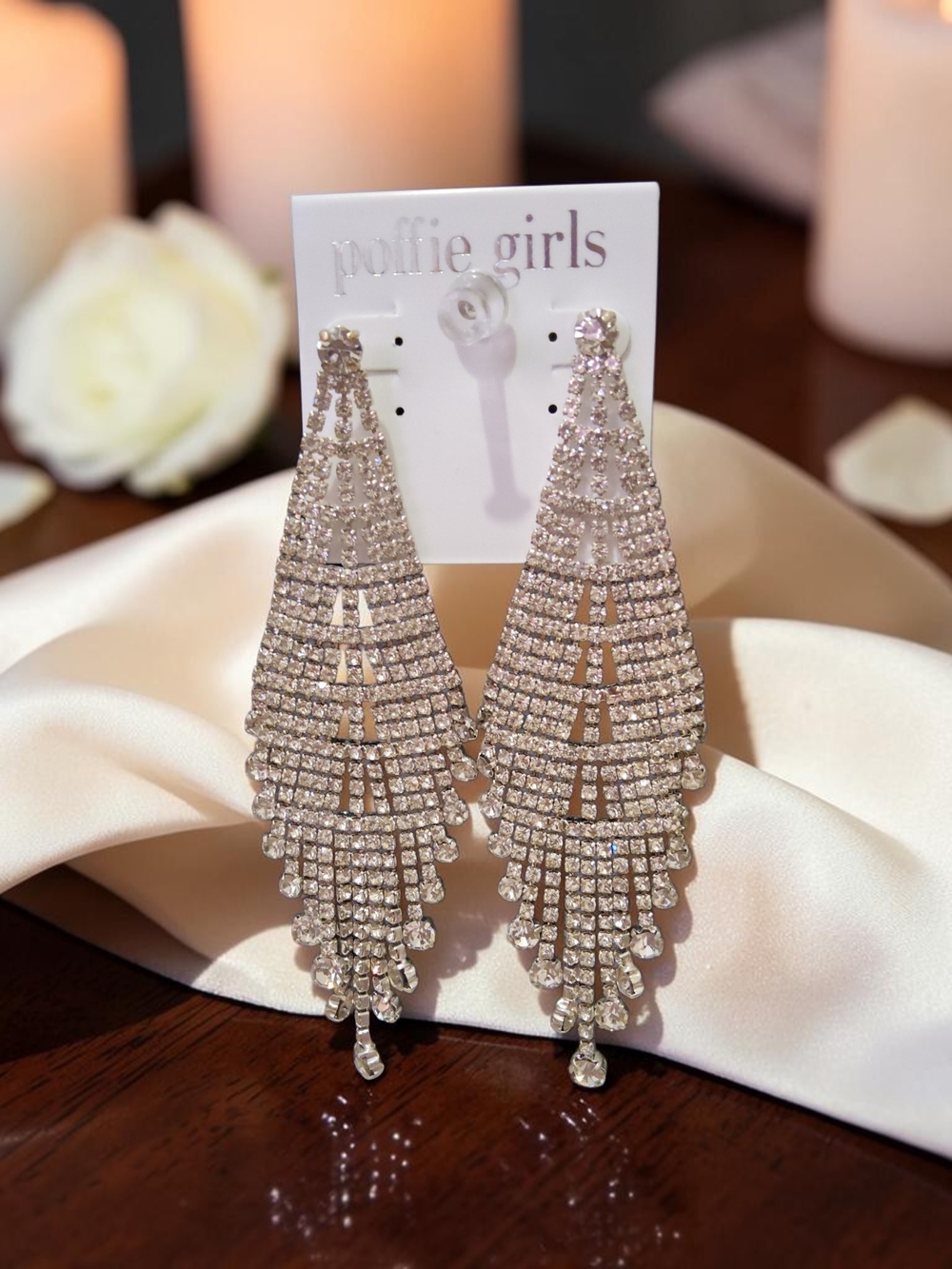 Puffie Girls Silver Crystal Chandelier Earrings - Silver